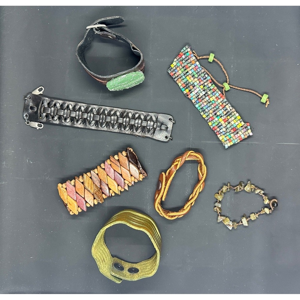 Mixed Bracelet Lot Unisex OS Multi Leather Wood Bead Stone 6pc